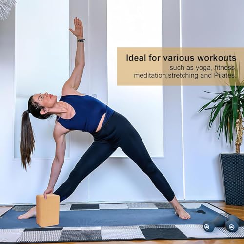 4 Pack Cork Yoga Blocks, Non Slip and High Density Yoga Blocks, Natural Wood Brick for Exercise, Pilates, Stretching, Balance, Gym, Home Workout,9 x 6 x 4Inch