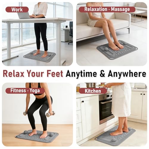 Foot Massage Mat & Foot Massage Balls, Spike Acupressure Reflexology Mat for Feet Pressure Point Stimulation, Silicone Massager Board Plantar Fasciitis Pain Stress Relief for Office Home Grey - color: 22.4x14.2" Grey
