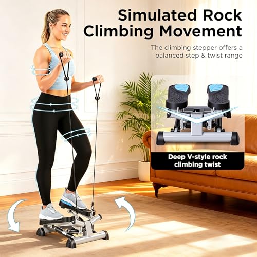 Efitment Mini Stepper for Exercise at Home, Twist Stair Stepper with Resistance Bands, LCD Monitor, Compact Cardio Step Machine for Full Body Workout