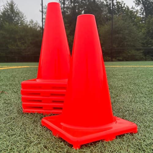 LVL10 Pro Training Cones - 12" Large Soccer Cones for Sports Training - for Basketball, Football, Basketball and Agility Drills - Soccer Field Markers that Won't Crack, Slide or Fly - style: 6 cones
