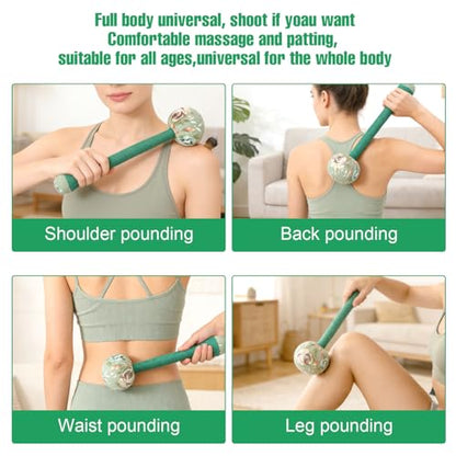 2PCS Long Size Lymphatic Drainage Hammer, Manual Body Massage Hammer, Anti Slip Longer Handheld Herbal Massage Hammer with Two Ends for Back Pain Relief (Light Green) - color: Light Green+light Green
