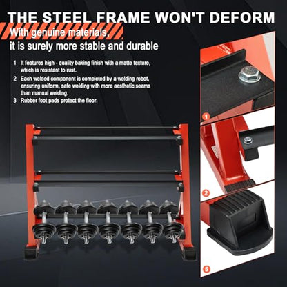 Dumbbell Rack 3 Tier Heavy Duty Weight Organizer Dumbbell Storage Stand Holder 1100lbs Capacity Quick Assembly Dumbbell Weight Storage Rack For Home Gym, Red (Rack Only)