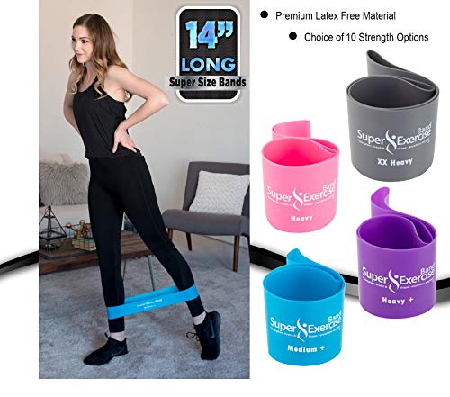 USA 14" x 3" Extra Long Latex Free Mini Loop and Flat Resistance Band 5 Set. in Light, Medium or Heavy Strength. Includes an Exclusive iPhone App, E-Book, and Carry Bag. - color: b. MEDIUM STRENGTH SKY BLUE Set