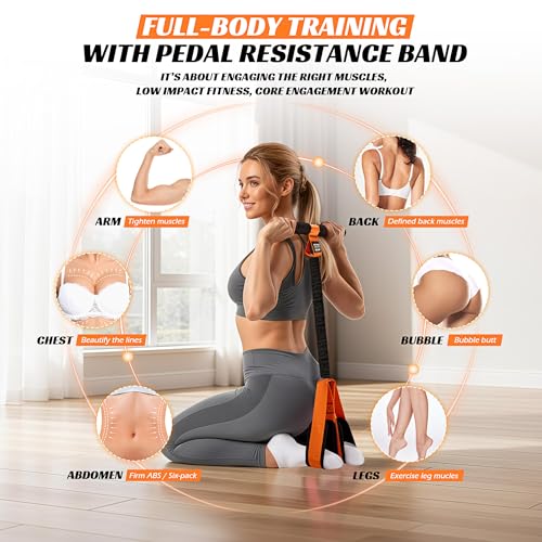 Multifunction Pedal Resistance Band with Handle, Upgraded Exercise Equipment with Soft Foot Pedal for Sit Up & Full-Body Home Gym Workouts, Core/ABS Training, Pilates, Yoga & Physical Therapy - style: 1-Orange-60LBS