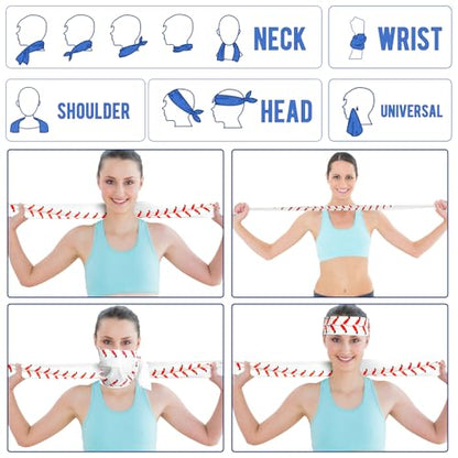 12 Pcs Baseball Cooling Towels 38x12 Inch Breathable Baseball Microfiber Ice Towel Fast Drying Workout Rags Bulk Sport Team Gift for Team Gym Running Coach Sport Party Favors(White,Blue)