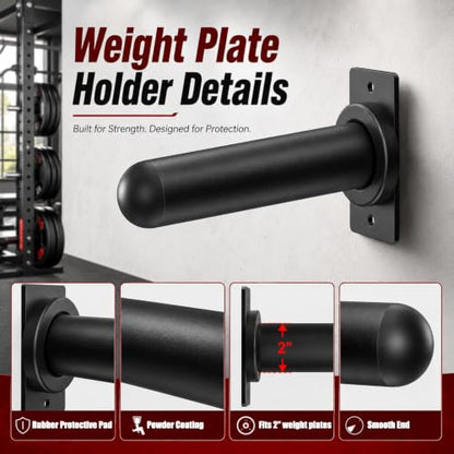 Wall Mounted Weight Plate Holder, 4 Pack, with 1 Pack Barbell Hanger