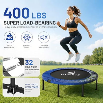 Rebounder Trampoline for Adults 40 Inch, 400 lbs Capacity with 5-Level Adjustable Bar, Foldable Mini Indoor Fitness Workout Exercise Equipment Blue