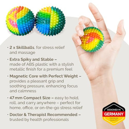 2X Spiky DBT Skill Balls | 2inch | Magnetic Stress Relief Balls | Spiky Massage Balls for Relaxation, Tension Release, Focus & Mobility (Rainbow) - color: Rainbow