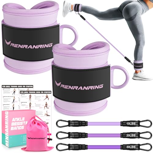Ankle Resistance Bands with Cuffs, Ankle Bands for Working Out, Ankle Resistance Band for Legs and Glutes Workout Equipment, Butt Exercise Equipment for Women - color: Purple