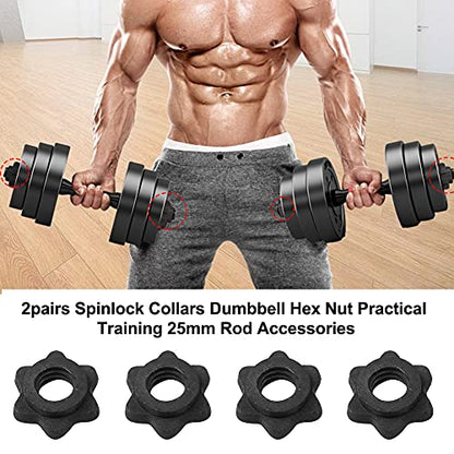 4Pack Spinlock Collars,Dumbbell Hex Nut, Dumbbell Rod Nut,1 Inch Standard Barbell Screw Collar,No-nslip Barbell Screw Collar for Dumbell Weight Lifting Fitness Training(black,Size:2.5cm/0.98inch)