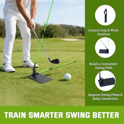 Golf Swing Correction Training Kit – Grip Alignment Trainer, Telescopic Swing Direction Indicator, Wrist & Arm Strap, Foldable Metal Angle Corrector & Dual Folding Alignment Sticks