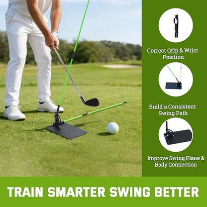 Golf Swing Correction Training Kit – Grip Alignment Trainer, Telescopic Swing Direction Indicator, Wrist & Arm Strap, Foldable Metal Angle Corrector & Dual Folding Alignment Sticks