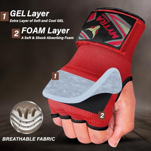 Mytra Fusion Gel Padded Inner Gloves Boxing Hand Wraps for Kids, Boxing Wraps with 80 cm Long Wrist Strap for MMA, Kickboxing, Punching, Martial Arts & Muay Thai Hand Wraps - color: Red