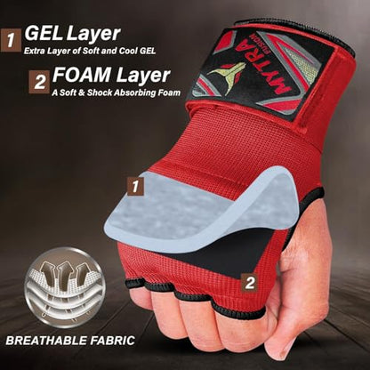 Mytra Fusion Gel Padded Inner Gloves Boxing Hand Wraps for Kids, Boxing Wraps with 80 cm Long Wrist Strap for MMA, Kickboxing, Punching, Martial Arts & Muay Thai Hand Wraps - color: Red