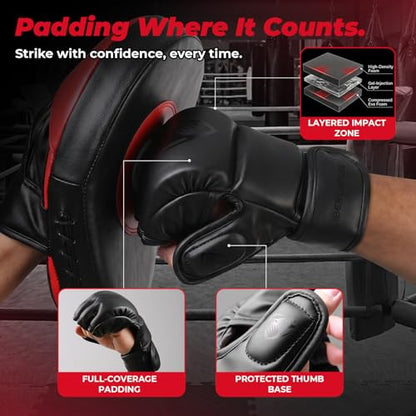 MMA Gloves Sparring for Men– Open Palm Training Gloves for Grappling, Kickboxing, Muay Thai, Youth Self-Defense, Heavy Bag Workouts – Durable Synthetic Leather with Wrist Support