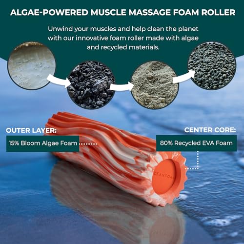 Ripple Travel Foam Roller (11" x 3.35") Firm Mini Foam Roller for Physical Therapy, Deep Tissue Massage, Back Pain - High Density, Ergonomic Wave Textured - Yoga, Exercise (Orange Marbled)