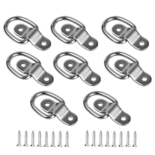 8 PCS D-Ring Tie Down Anchors Hooks, Heavy Duty Lashing Ring Surface Mount Anchor Point, D-Ring Anchor for Trailer Truck Hauling Cargo Load RV Camper, Car Accessories (Silver)