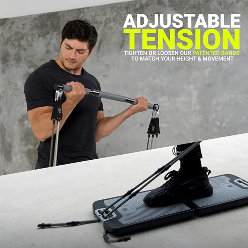 EVO Gym - Portable Home Gym Strength Training Equipment, At Home Gym | All in One Gym - Resistance Bands, Base Holds Gym Bar & Handles for Travel | Portable Gym & Home Exercise Equipment - style: Starter - 6 Bands (120 Pounds)