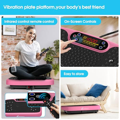 SoftGym Waver Vibration Plate Exercise Machine for Lymphatic Drainage Weight Loss,120 Speed Levels Vibrating Platform with Resistance Bands,Full-Body Workout Equipment for Muscle Activation - style: Slim- Cherry