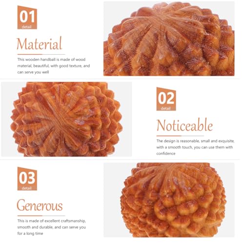 SOIMISS 2 Pieces Durian Shaped Wood Hand Massage Balls Mini Rolling Massagers Baoding Style Fitness Supplies Stress Relief Muscle Relaxation Acupoint Stimulators Roller Light Yellow Length 1.57 Inch
