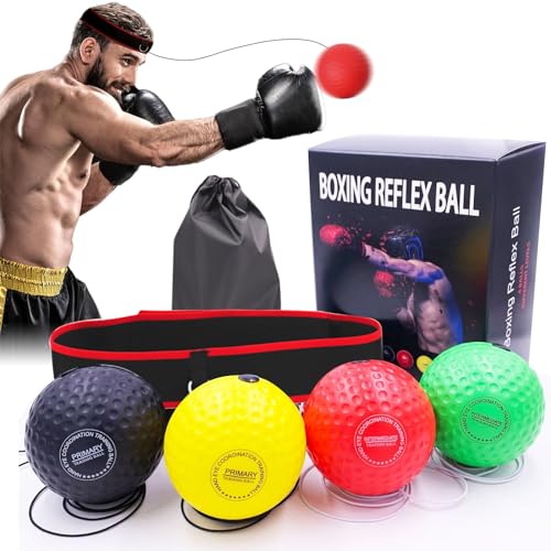 Boxing Reflex Ball Set with 4 Training Balls, 2 Adjustable Headbands, Speed Training Equipment for Hand Eye Coordination, Combat Sports