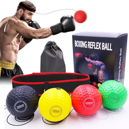 Boxing Reflex Ball Set with 4 Training Balls, 2 Adjustable Headbands, Speed Training Equipment for Hand Eye Coordination, Combat Sports