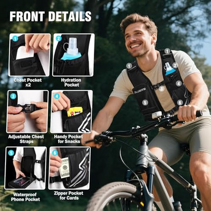PLUSINNO Running Vest for Men Women, Runners Vest with 500ml Water Bottle - size: Extra-Large (Chest 45"-55")