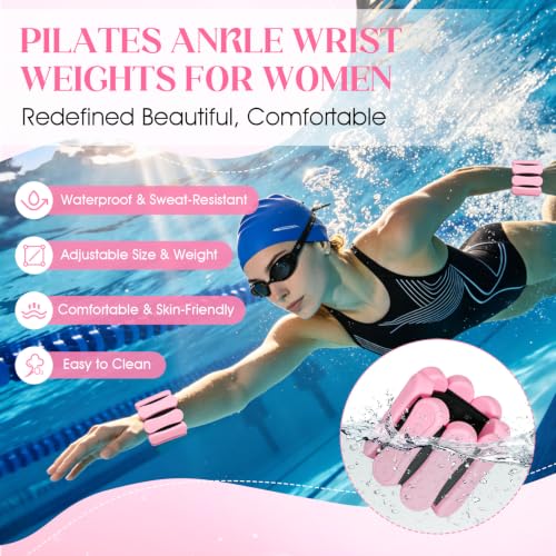 Ankle and Wrist Weights for Women & Men, Adjustable Leg & Arm Weights Set of 2 (1Lbs Each), Weighted Bangles Fits for Yoga, Pilates, Home Gym, Strength Training - color: Pink