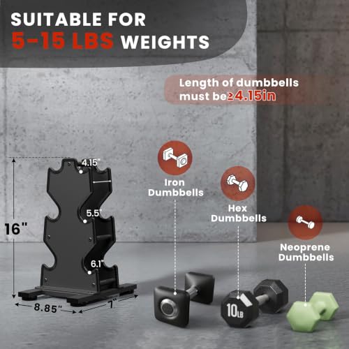 Dumbbell Rack Stand Only, 7-Tier | 5-Tier | 3-Tier Weight Rack for Dumbbell - color: Black, size: 3 Tier
