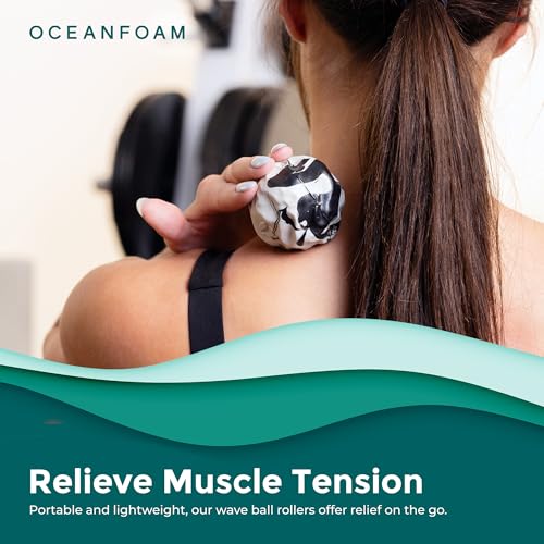 Wave Massage Ball Roller – Textured Lacrosse Ball for Plantar Fasciitis Relief, Muscle Knot Therapy, Myofascial Release – Travel Size Tool for Feet, Neck, Back Pain (Black Marbled) Pack of 3