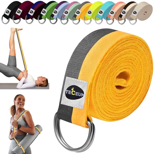TECEUM 2 IN 1 Yoga & Mat Strap for Stretching – Cotton – 6/8/10 ft - color: Yellow Gray, size: 6 ft