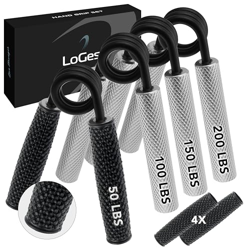 Logest Metal Hand Grip Set, 100LB-200LB 3 Pack 50LB-200LB 4 Pack No Slip Heavy-Duty Grip Strengthener with Gift Box, Great Wrist & Forearm Hand Exerciser, Home Gym, Hand Gripper Grip Strength Trainer