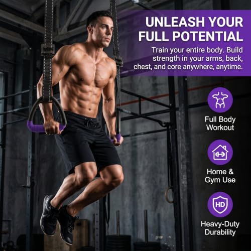 Gymnastic Rings, Gymnastic Rings Equipment, Pull-up Gymnastic Rings, Home Gymnastic Rings no-Punch bar Lanyard for Training Workouts - color: Purple