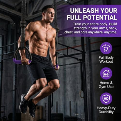Gymnastic Rings, Gymnastic Rings Equipment, Pull-up Gymnastic Rings, Home Gymnastic Rings no-Punch bar Lanyard for Training Workouts - color: Purple