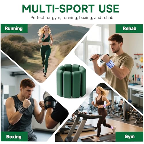 Weighted Bangles for Wrist and Ankle Weights for Women 1LB Each (Set of 2) | Workout Weights for Yoga, Pilates & Walking | Leg & Arm Weights Men GREEN