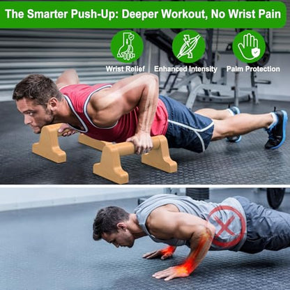 SELEWARE Wood Push Up Bars Steel Calisthenic Parallette Bars Handstand Bars - color: D: Wood Grip (8.7"L x 4"H)