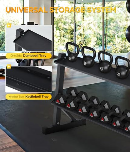 48" Kettlebell Storage Rack, 2-Tier Dumbbell and Kettlebell Rack for Home Gym, 1000LBS Weights Storage for Free Weights, Dumbbells, Kettlebells and Medicine Ball