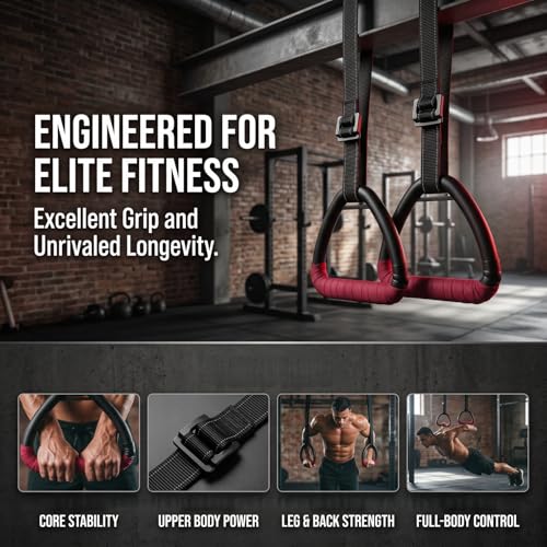 Gymnastic Rings, Gymnastic Rings Equipment, Pull-up Gymnastic Rings, Home Gymnastic Rings no-Punch bar Lanyard for Training Workouts - color: Red