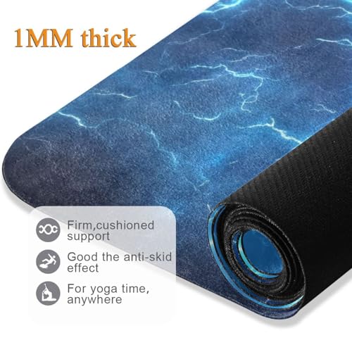 Kigai Travel Yoga Mat 71" x 24" Non Slip Natural Rubber Foldable Exercise Mat Ultra Thin 1.5mm Lightweight for Fitness, Pilates & Home Workout, Blue Lightning