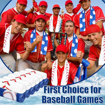 12 Pcs Baseball Cooling Towels 38x12 Inch Breathable Baseball Microfiber Ice Towel Fast Drying Workout Rags Bulk Sport Team Gift for Team Gym Running Coach Sport Party Favors(White,Blue)