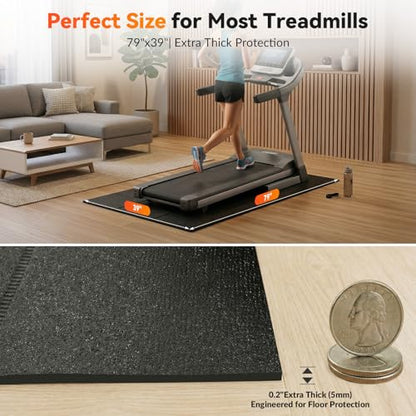 Treadmill Mat for Carpet & Hard Floors, 79" x 39" Foldable Floor Extra Thick Protection Mat, Non-Slip Noise & Shock Absorbing for Walking Pad, Exercise Bike, Elliptical, Home Gym Equipment - size: 79"L x 39"W x 0.2"Th