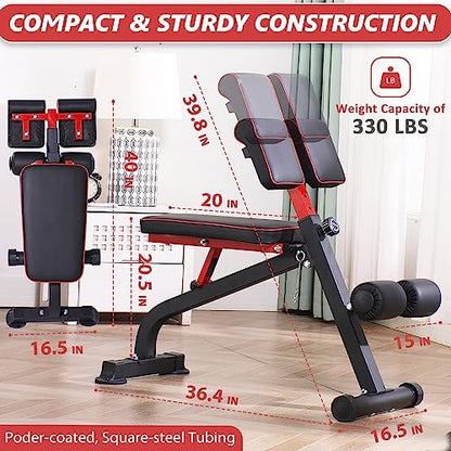 BODYRHYTHM Compact Adjustable Weight Bench for Full Body Strength Training, Ab/Back Hyper Roman Chair, Adjustable Ab Sit up Bench, Incline Decline Bench, Flat Bench, Hyperextension Bench, Back Extension Machine