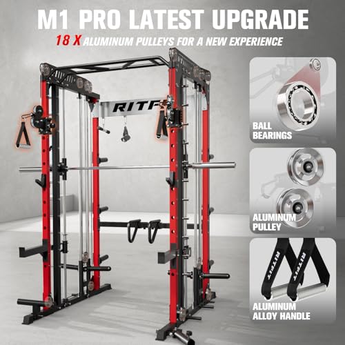 RitFit M1 Pro Smith Machine Cable Crossover Power Cage Home Gym - color: RED, size: M1 PRO (With BP260)