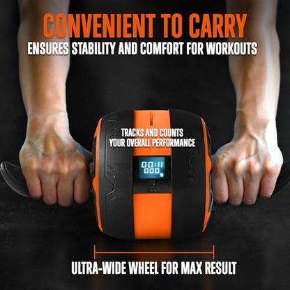 Digital Ab Roller Wheel - Ultra Wide Ab Wheel with Pilates Mat, for Abdominal and Core Strength Training with Exercise Program, With Rubber Handles, Overall Strength Builder for Men and Women