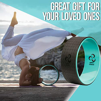 Yoga Wheel with Beginners Guide & Yoga Strap - Back Pain and Tension Relief. Comfy Roller for Stretching, Increase Flexibility. Home Exercise Kit. Ideal for Women Yogis. Improve your Posture.