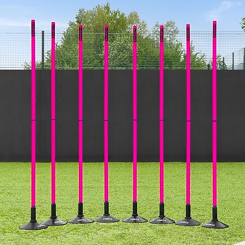 FORZA Slalom Agility Poles | Improve Endurance, Speed & Footwork | Color, Size & Rubber Base Options Available [8 Pack] - color: Pink, size: With Bases, style: 6ft
