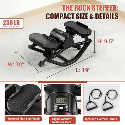 Rock Stepper for Exercise at Home, Rocking Stepper Side to Side with Resistance Bands & Digital Display, 300 LBS Capacity Full Body Workout Low-Impact Knee-Friendly Anti-Slip Side Stepper