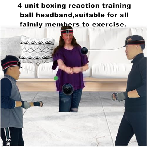 Reflex Balls Boxing Headband Set for MMA Boxing Kickboxing Training Reaction Ball Kit Includes 4 Different Levels Balls+4 Elastic Headbands+4 Spare Lines+4 Gloves for All People