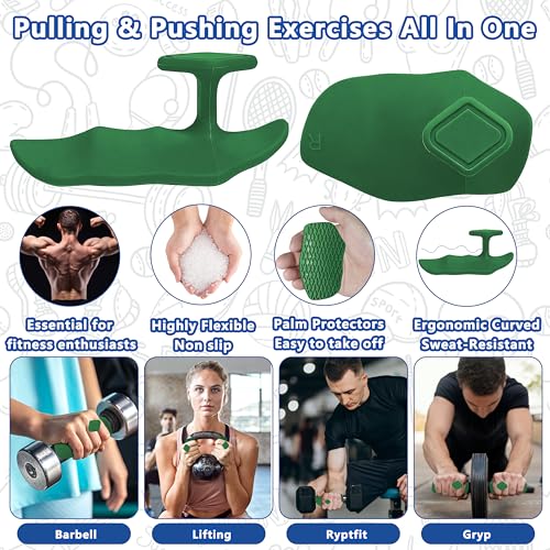 Large Anti-Slip Gym Workout Grips for WeightLifting,Silicone Hand Protector - color: Green