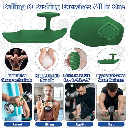 Large Anti-Slip Gym Workout Grips for WeightLifting,Silicone Hand Protector - color: Green
